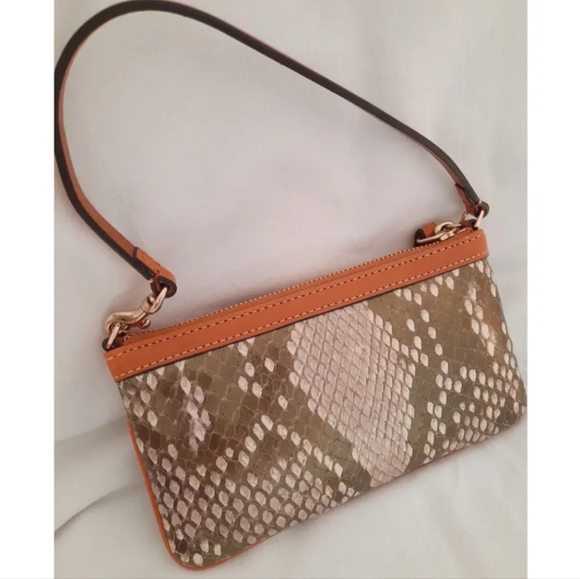 Dooney & Bourke Leather Snake Print Wristlet in Pale Metallic Olive Green - Picture 7 of 7